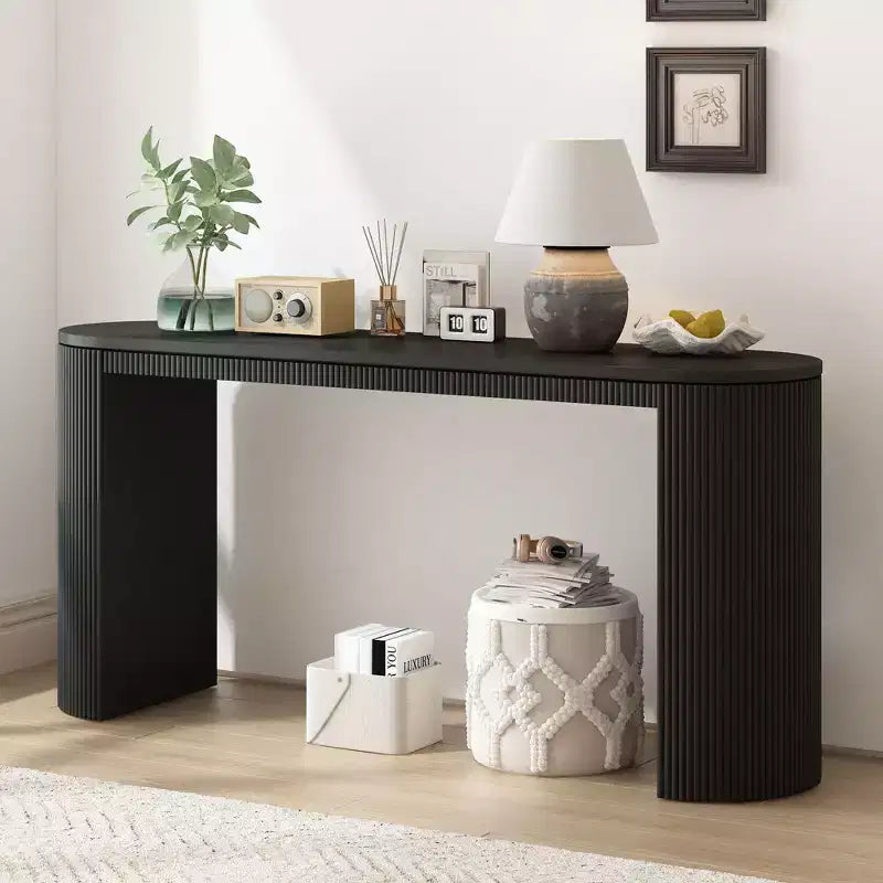 Modern Entryway Console Table with Curved Legs, Vertical Stripe Design, Narrow Table for Living Room