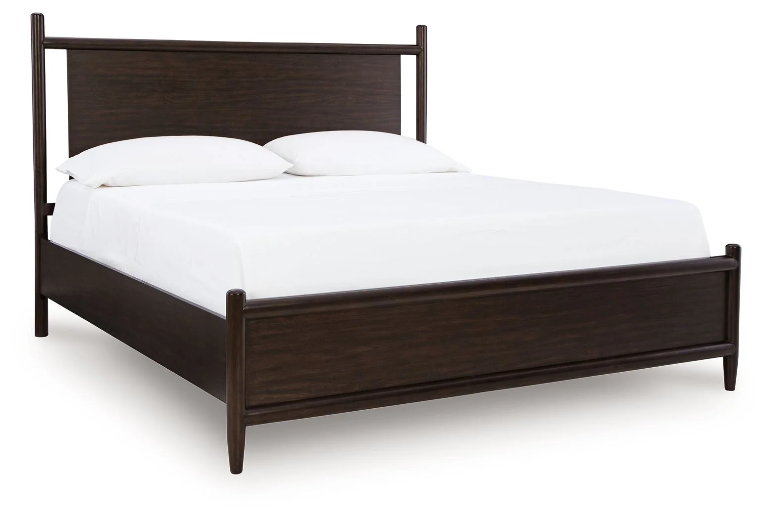 Panel Bed — Its simple yet chic design features rounded wooden frames and a rich merlot finish that exude a metropolitan vibe