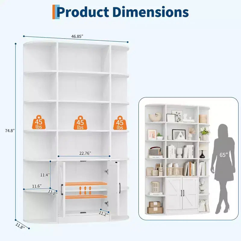 COZONY 6-Tier Bookcase with Doors, Wide Storage Shelf w/ Open & Closed Sections for Living Room
