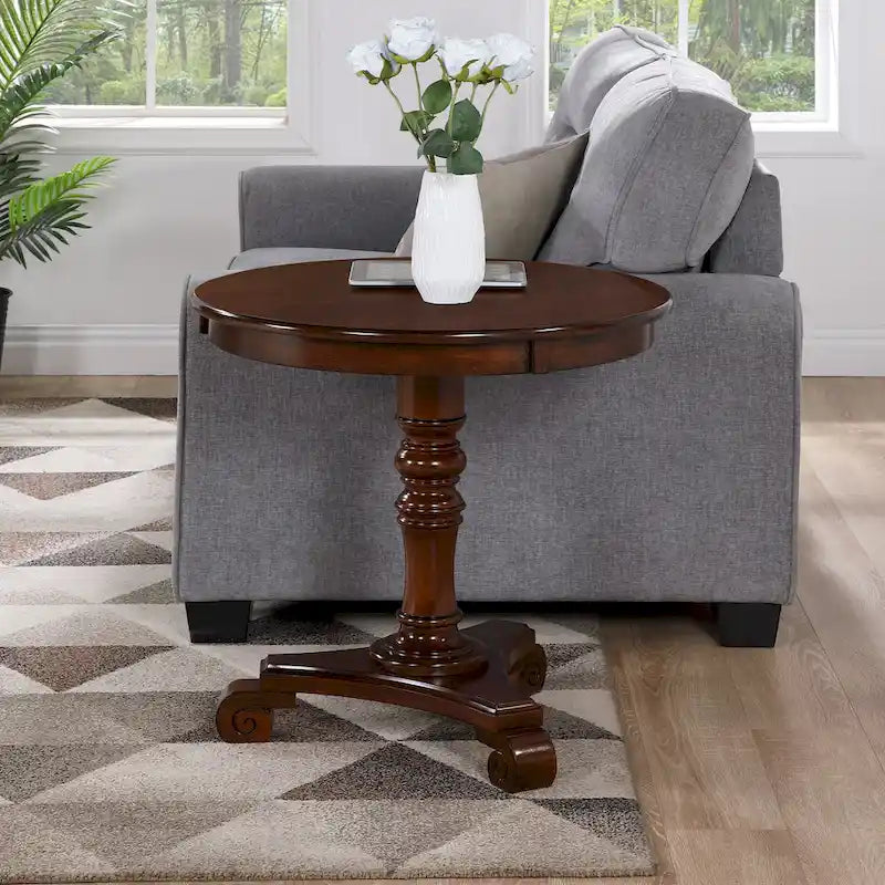 Traditional Turned Spindle End Table with Scroll Base