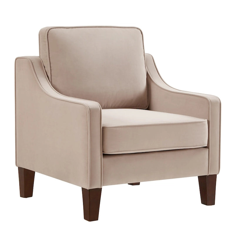 Modern Velvet Accent Armchair with Solid Wood Legs