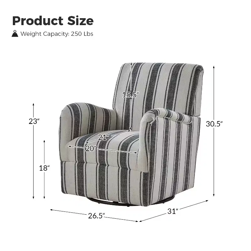 Set of 2 Livia Transitional 360-Degree Swivel Armchair With Jacobean Strip Pattern | HULALA HOME