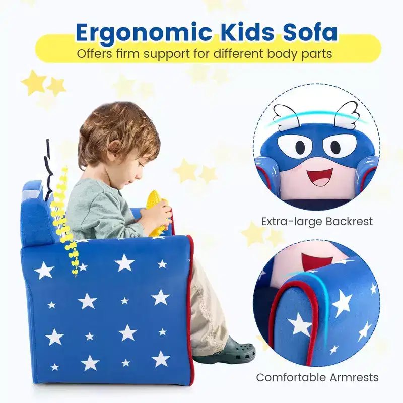 Costway Kid's Sofa Chair Toddler Upholstered Armchair Wooden Frame Children Couch Navy