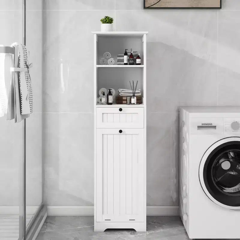 Bathroom Cabinet with Laundry Basket, Tilt-Out Hamper Storage Unit with Top Shelves and Drawer for Bathroom Laundry Room