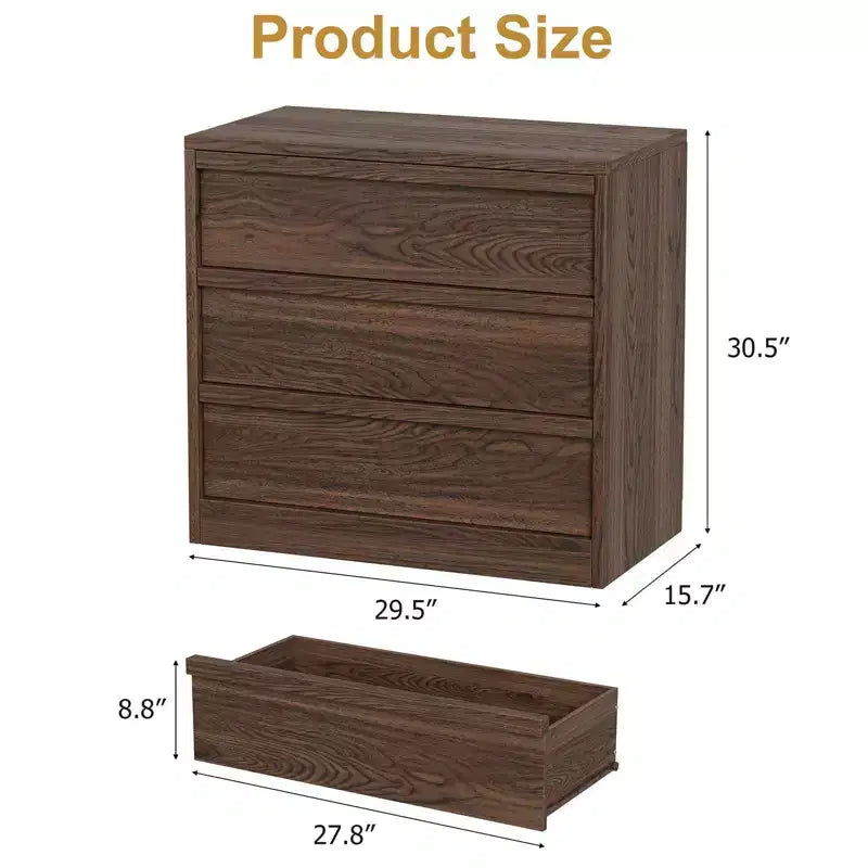 Modern 3-Drawer Dresser,Versatile Bedside Nightstand & Storage Chest for Bedroom, Nursery, Entryway,Walnut