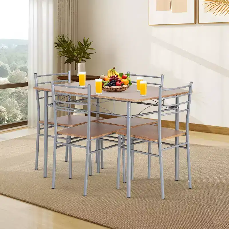 FDW 5 Piece Dining Table Set Ideal for Dining Rooms and Kitchens, Brown