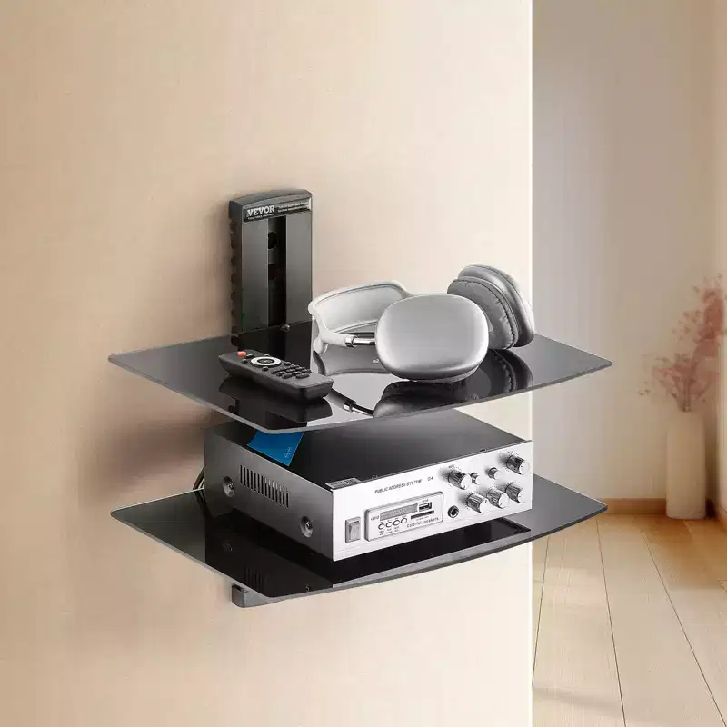 Glass Floating Shelves – Holds up to 18 lbs, TV Wall Mount with Shelf