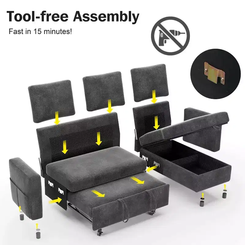 Dyonery 81 Sectional Sleeper Sofa, L-Shaped Pull Out Couch with Reversible Storage Chaise, USB, Reclining Backrest