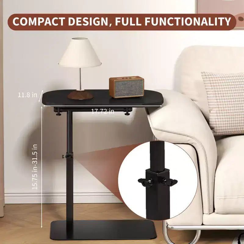 Side Table Sofa Tray for Couch, Minimalist Height Adjustable End Table, Heavy Metal Base Swivel Sofa Bed Bathroom Study TV Tray C-Shaped