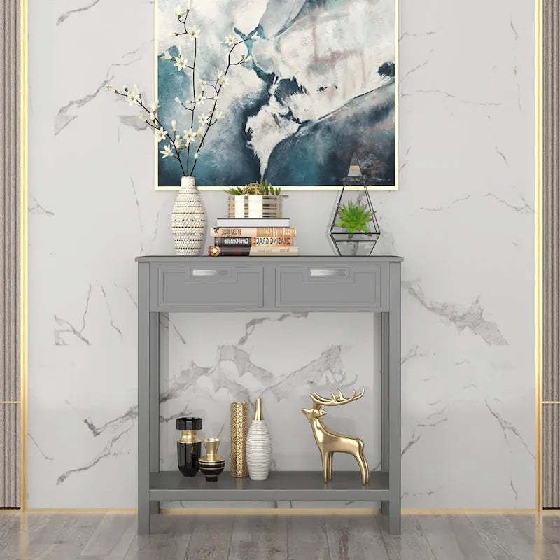 Console Sofa Table Entryway Table with 2 Drawers and Bottom Shelf