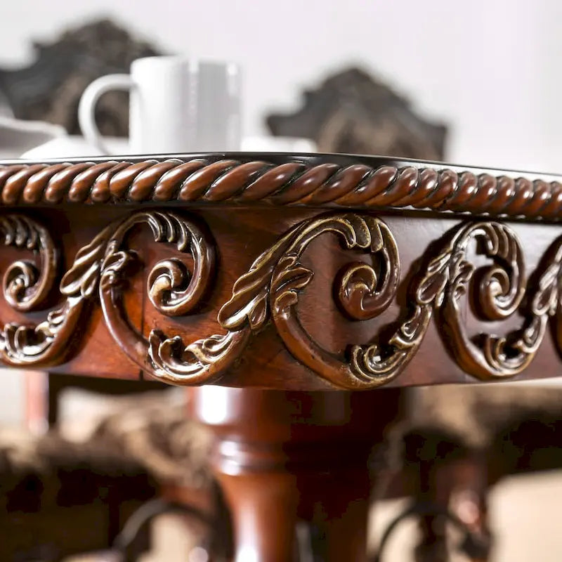 120-Inch Solid Wood Expandable Double Pedestal Dining Table in Brown Cherry