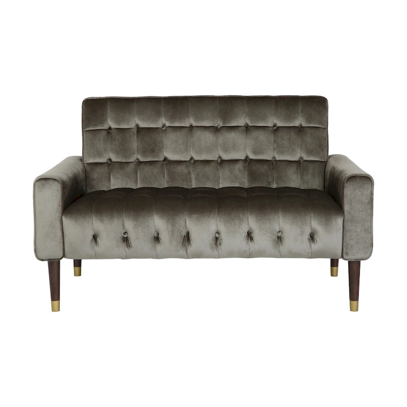 Mid-Century Modern Tufted Velvet Loveseat with Gold Tapered Legs