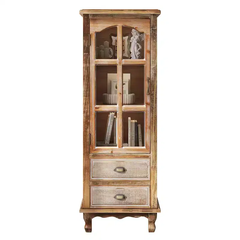GDFStudio Brimley Rustic Solid Wood Storage Cabinet with Decorative Cutout Door and 2 Drawers