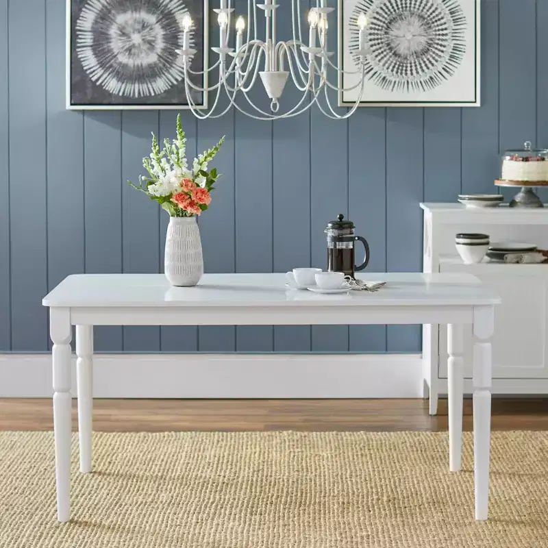 Buylateral 7pc Albury Cross Back Dining Set White: Modern Rectangle Table, 6 Wood Chairs