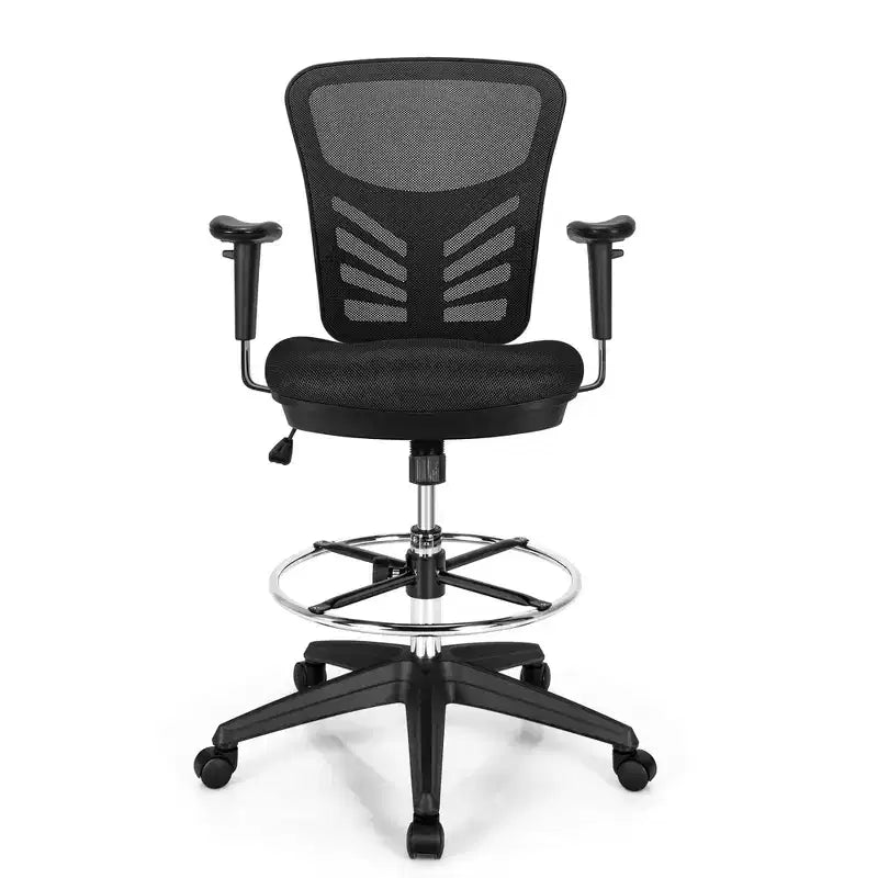 Mesh Drafting Chair with Adjustable Armrests & Foot-Ring
