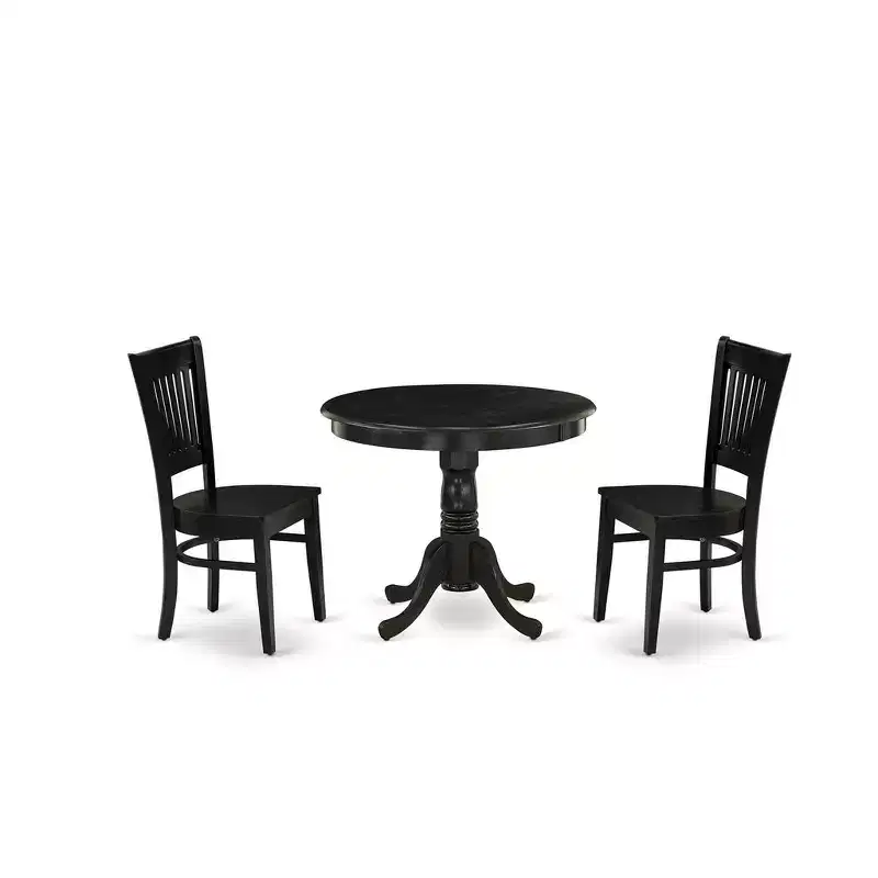 HomeStock Belmont 3-Piece Dining Room Set- 2 Kitchen Chair and Modern Dining Room Table - Wooden Seat and Slatted Chair Back - Black Finish