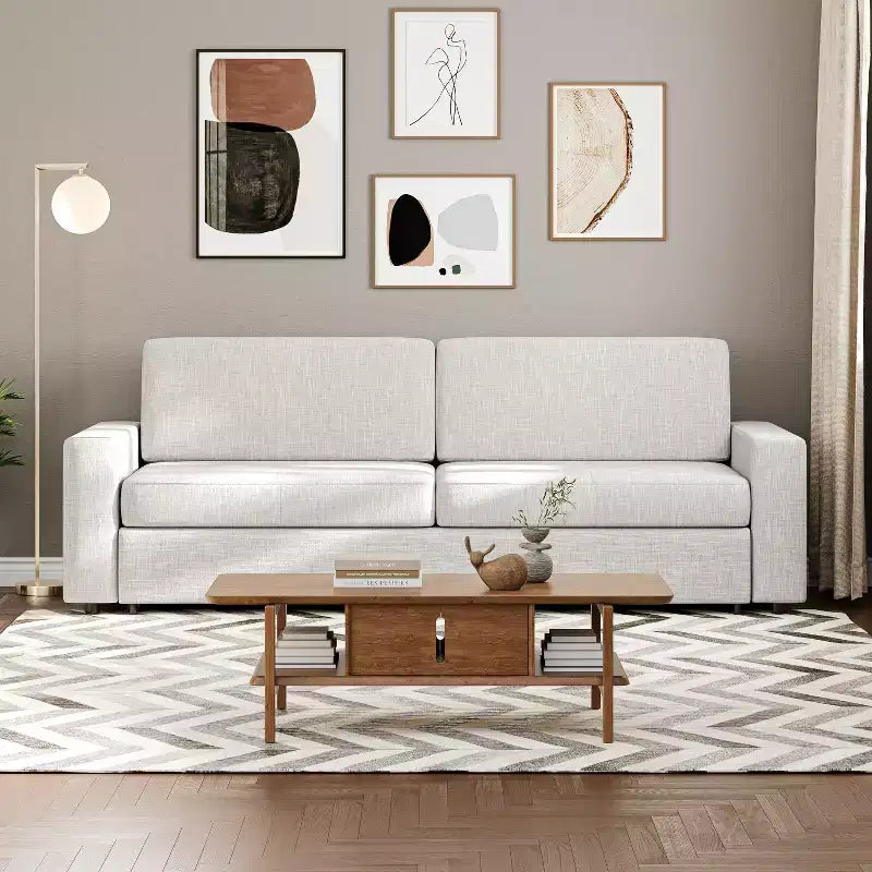 88.6 Convertible Sleeper Sofa Bed, Modern Linen Fabric Pull Out Sleeper Couch Bed Space-Saving for Apartments, Living Room, Bedroom, Studio