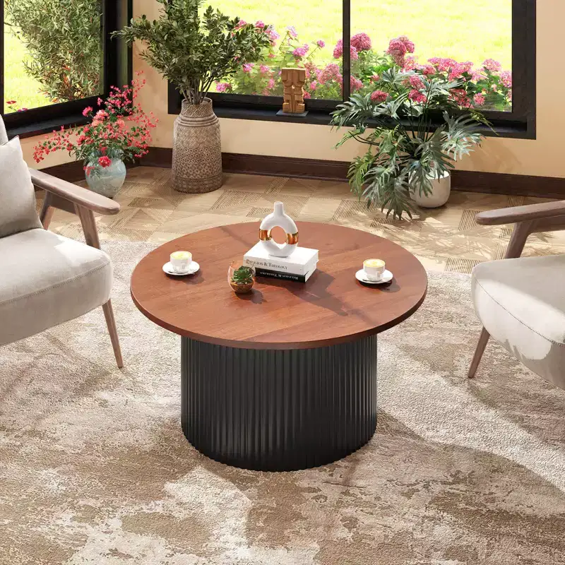 Costway Round Coffee Table 32 Tea Table with Solid Wood Frame Home Accent Cocktail Table