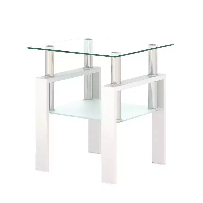 Modern 2-Tier Square Coffee Table with Tempered Glass Top