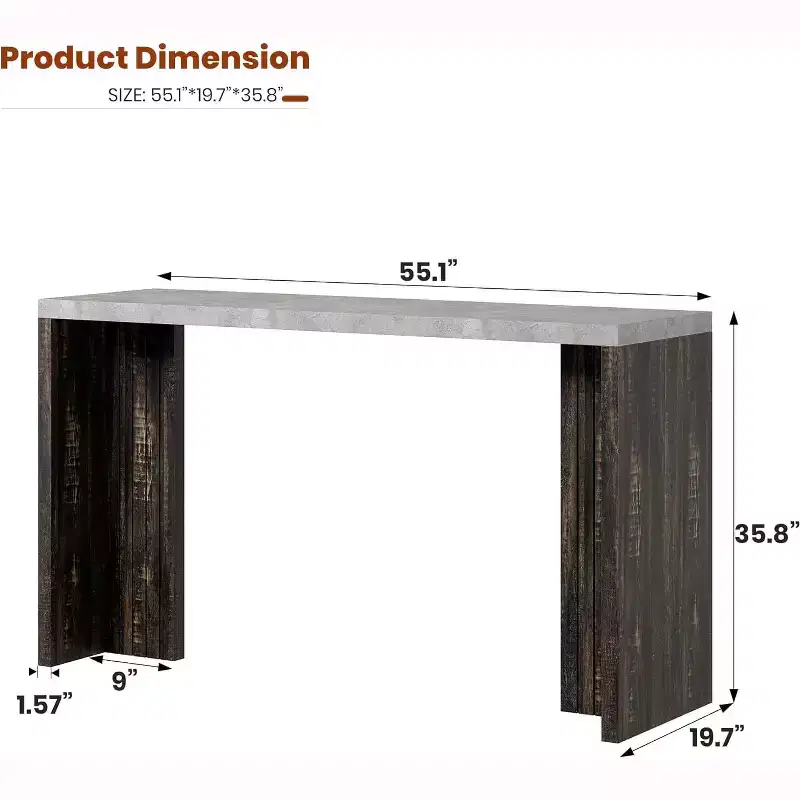 55 Counter Height Pub Table for 4-6 People with Extra Thickened Top, Modern Rectangular Home Bar for Kitchen, Dining Room, Living Room & Balcony