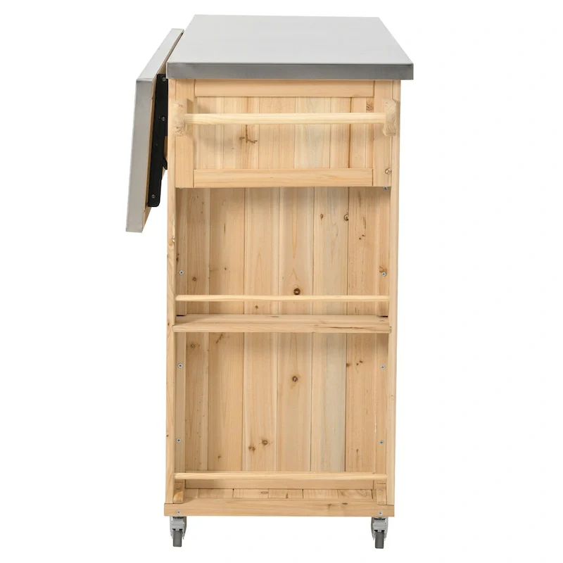 Outdoor Kitchen Island, Rustic Fir Wood with Stainless Steel Top and Smart Storage