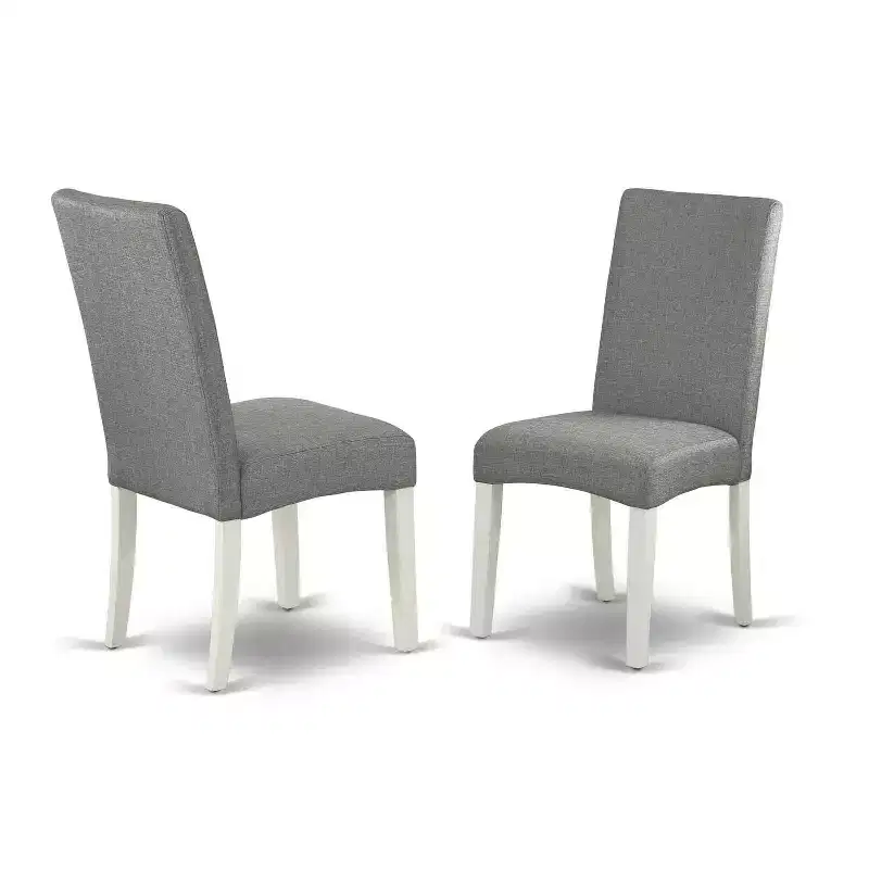 Round Dining Table Set 36 Inch - 3Pc Table & 2 Parsons Chairs - Linen White Legs - Gray Fabric