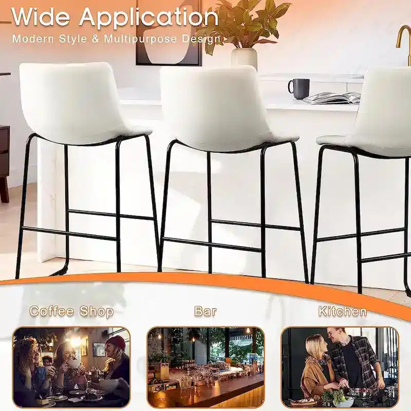 Faux Leather Counter Height Bar Stool with Iron Frame, 30 Inch