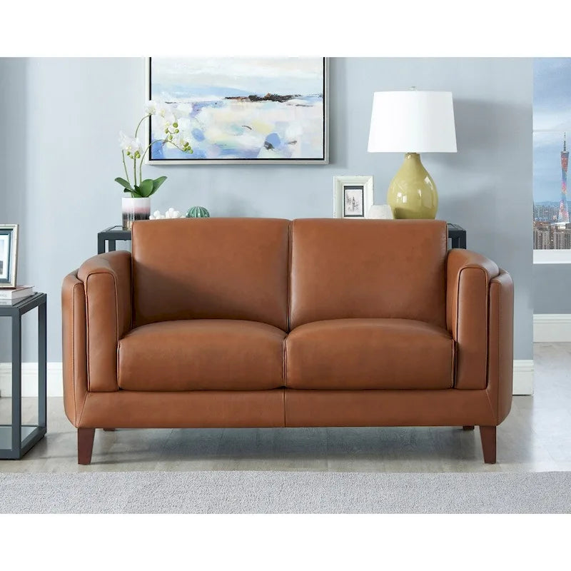 Top Grain Leather Loveseat With Feather, Memory Foam and Springs
