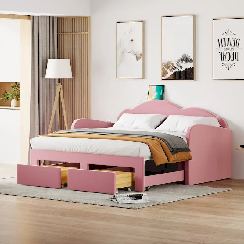 Twin Cloud Velvet Daybed with Trundle and Drawers