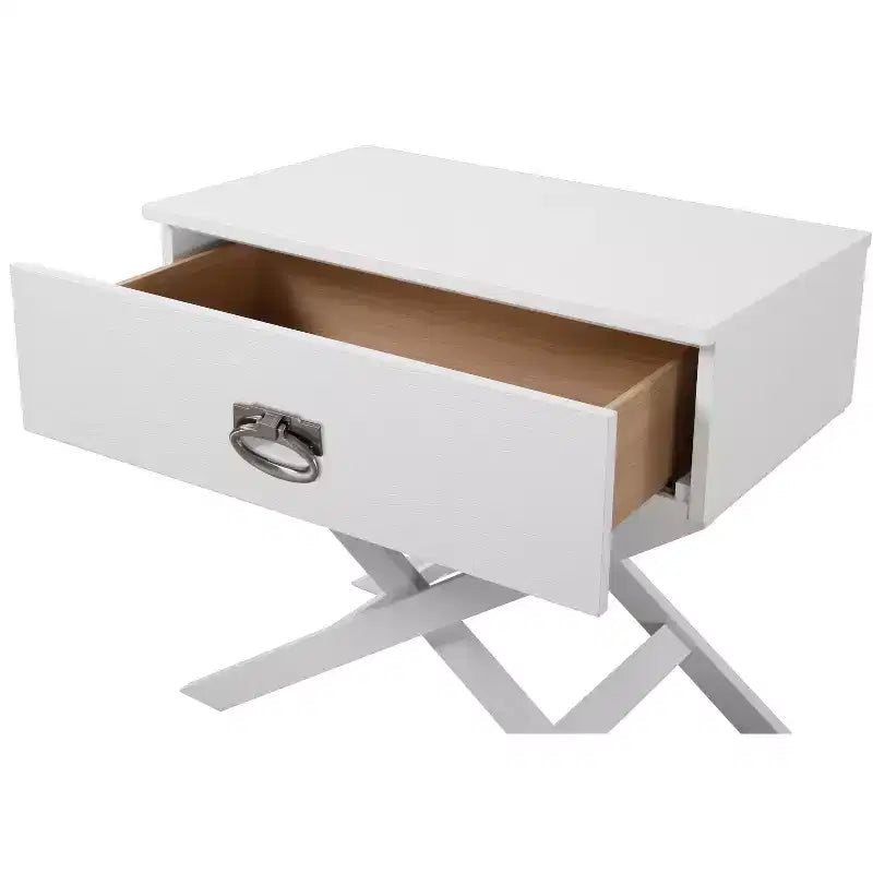 X Frame 1-Drawer Nightstand with Textured Drawer Front