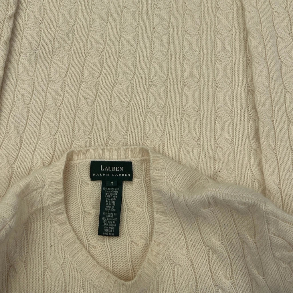 Merino Blend Cable Knit Crew Neck Top in Cream