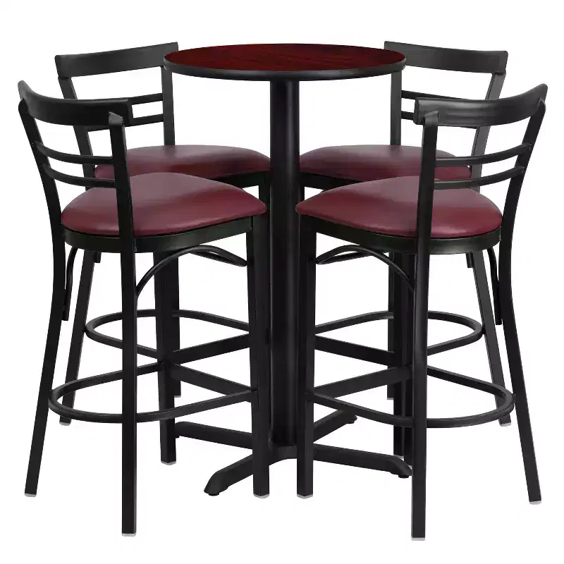 Flash Furniture 24'' Round Laminate Table Set with X-Base and 4 Two-Slat Ladder Back Metal Barstools