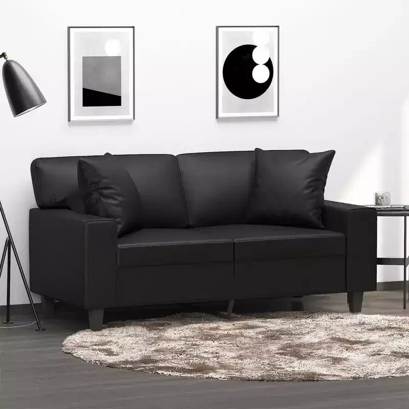vidaXL 2-Seater Sofa with Throw Pillows Loveseat Couch Black Faux Leather