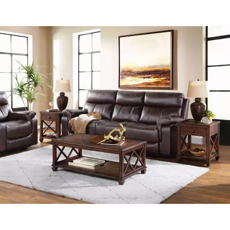 Alaterre Furniture 3pc Bridgton Wood Living Room Set: Pine Furniture, Cherry Stain