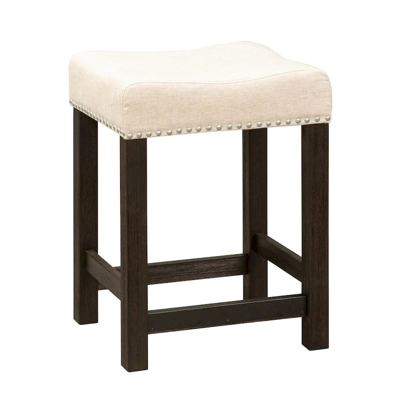Upholstered Console Stool with Nailhead Trim and Acacia Wood Legs