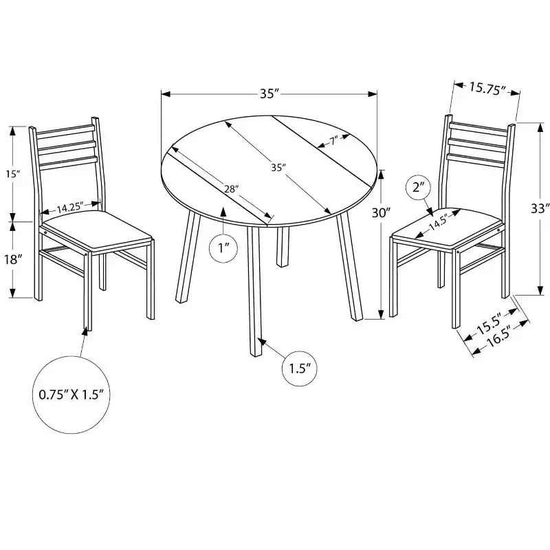 Homy Casa 3-Piece Drop-Leaf Dining Table Set with 2 Chairs  Space-Saving Kitchen Furniture