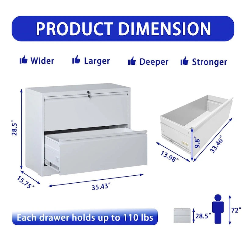 Lateral File Cabinet 2 Drawer,with Lock,Lockable File Cabinet