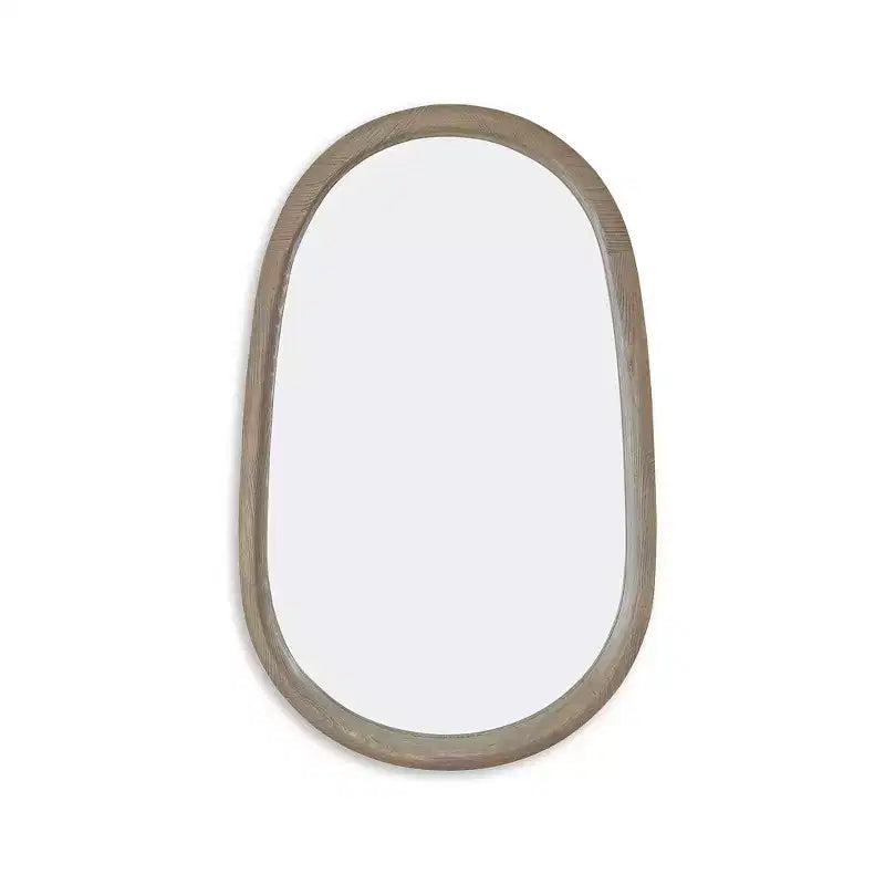 Oval Wall Accent Mirror with Antique Brown Wood Frame