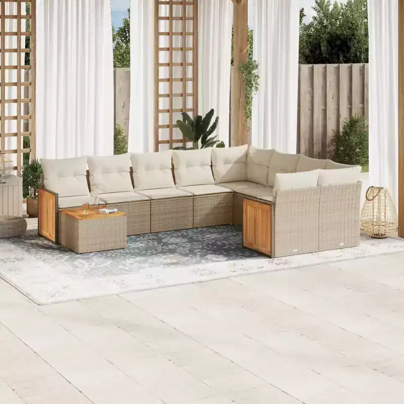 vidaXL 10 Piece Patio Sofa Set with Cushions Beige Poly Rattan