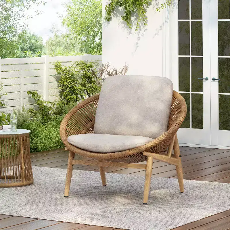 Christopher Knight Home Cecil Bohemian Outdoor Papasan Style Wicker Lounge Chair with Cushions