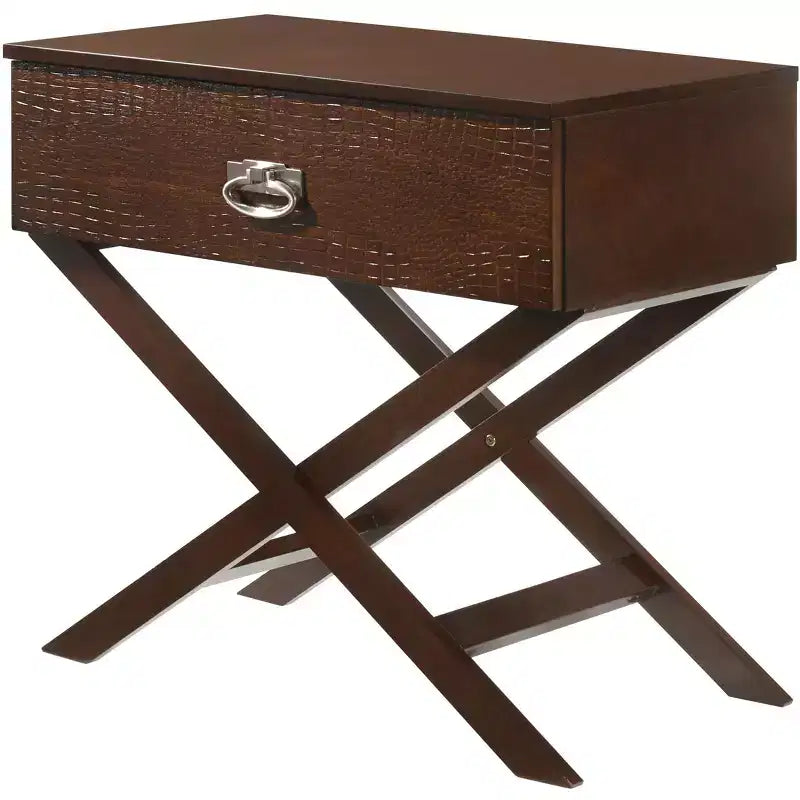 X Frame 1-Drawer Nightstand with Textured Drawer Front