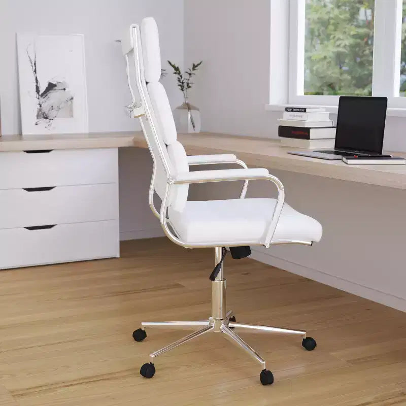 High Panel-Back Ergonomic Executive Office Chair with Padded Metal Arms, 360�� Swivel