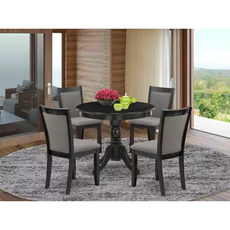 HomeStock 5-Piece Natural Oak Finish Solid Wood Top Dining table with 4 Chairs
