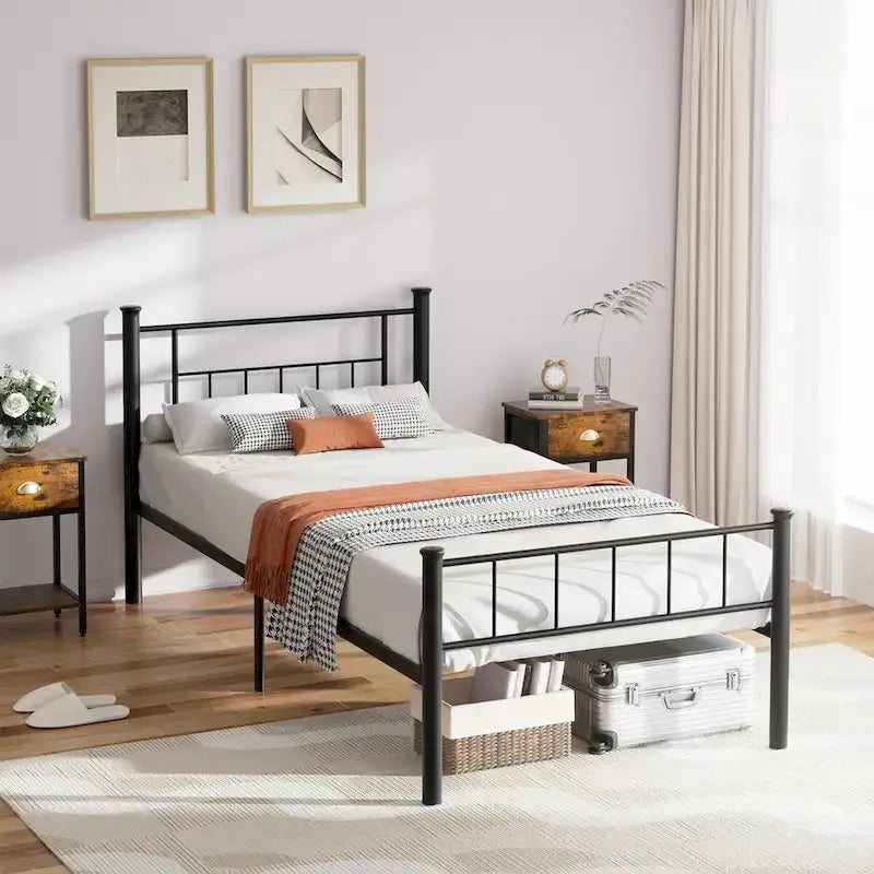 Bed Frame with Headboard and Footboard - Heavy Duty Steel Platform Bed, No Box Spring Needed