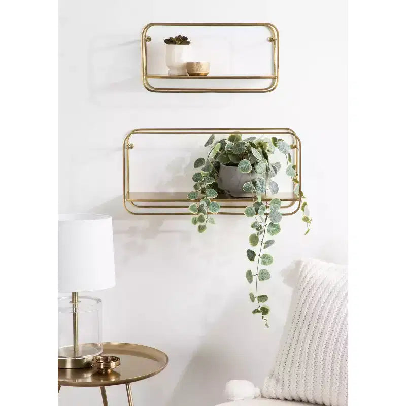 Modern Metal Floating Wall Shelves, Gold, 21 x 10