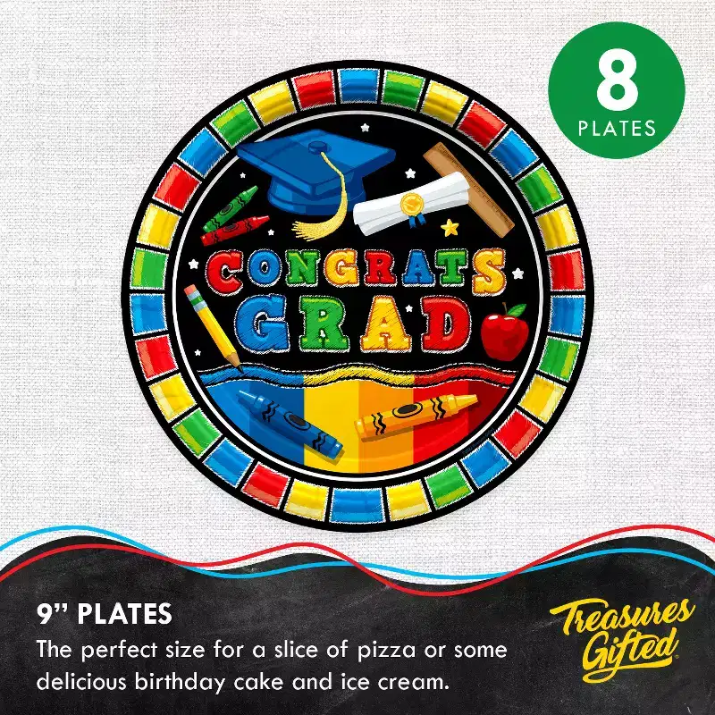 Treasures Gifted Kindergarten Graduation Plates 9in - Kindergarten Graduation Party Decorations - 8 Pack