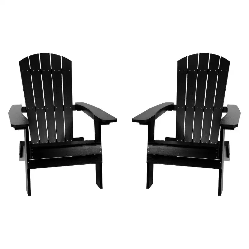 Merrick Lane Set of 2 Poly Resin Folding Adirondack Lounge Chair - All-Weather Indoor/Outdoor Patio Chair