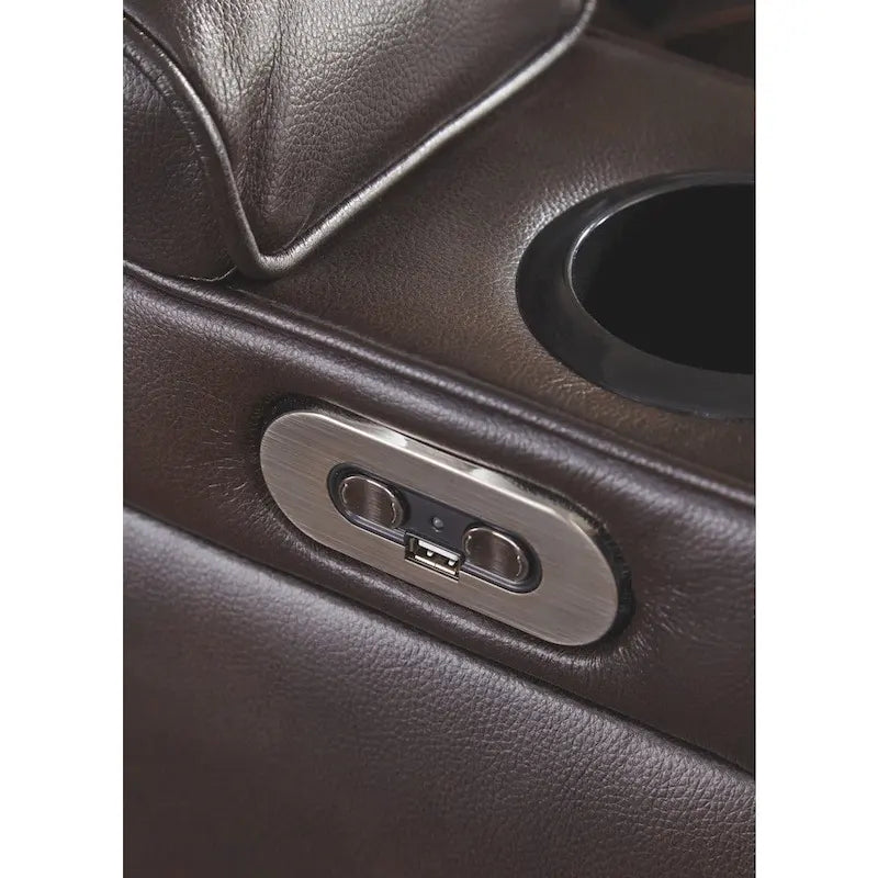 Chocolate Brown Faux Leather Power Reclining Sofa 82.75 W x 39.5 D x 43.75 H