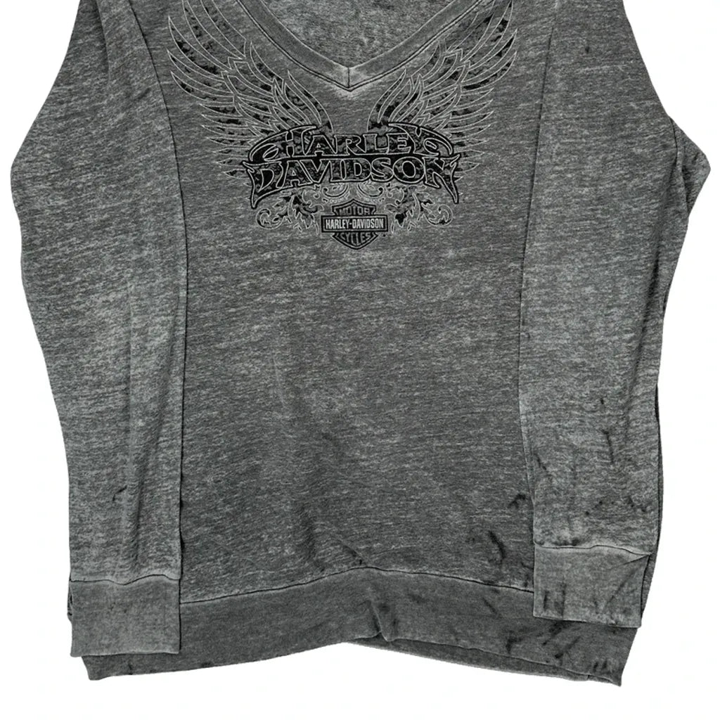 Long Sleeve V-Neck T-Shirt Women's Regular Fit Casual Grey Cotton XL