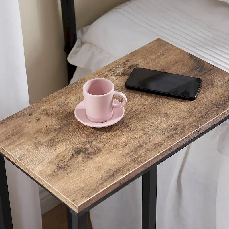 C-Shaped End Table Small Side Table Sofa Table with Metal Frame